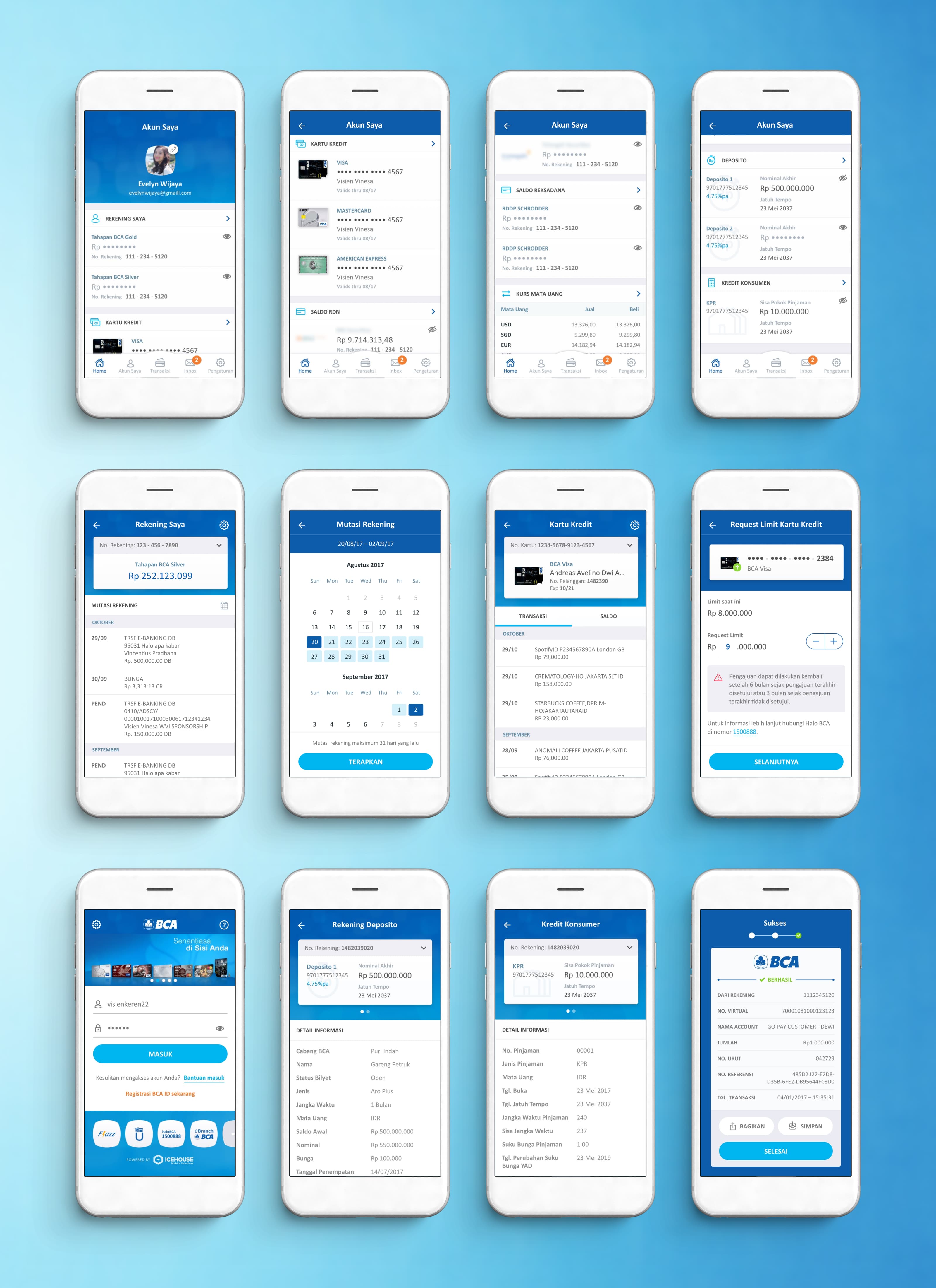 BCA Mobile App Screens